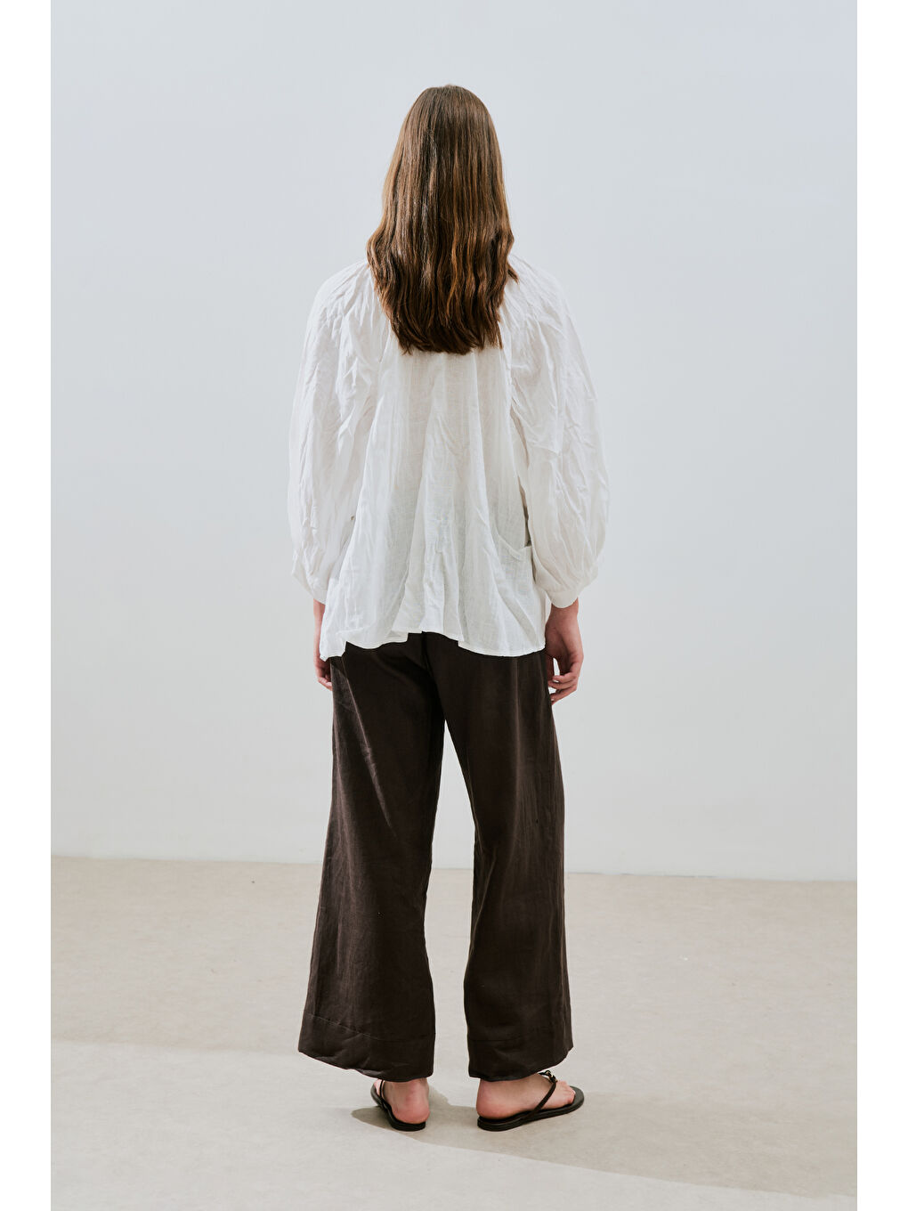 Keten Crush Düğmeli Bluz Ekru-6