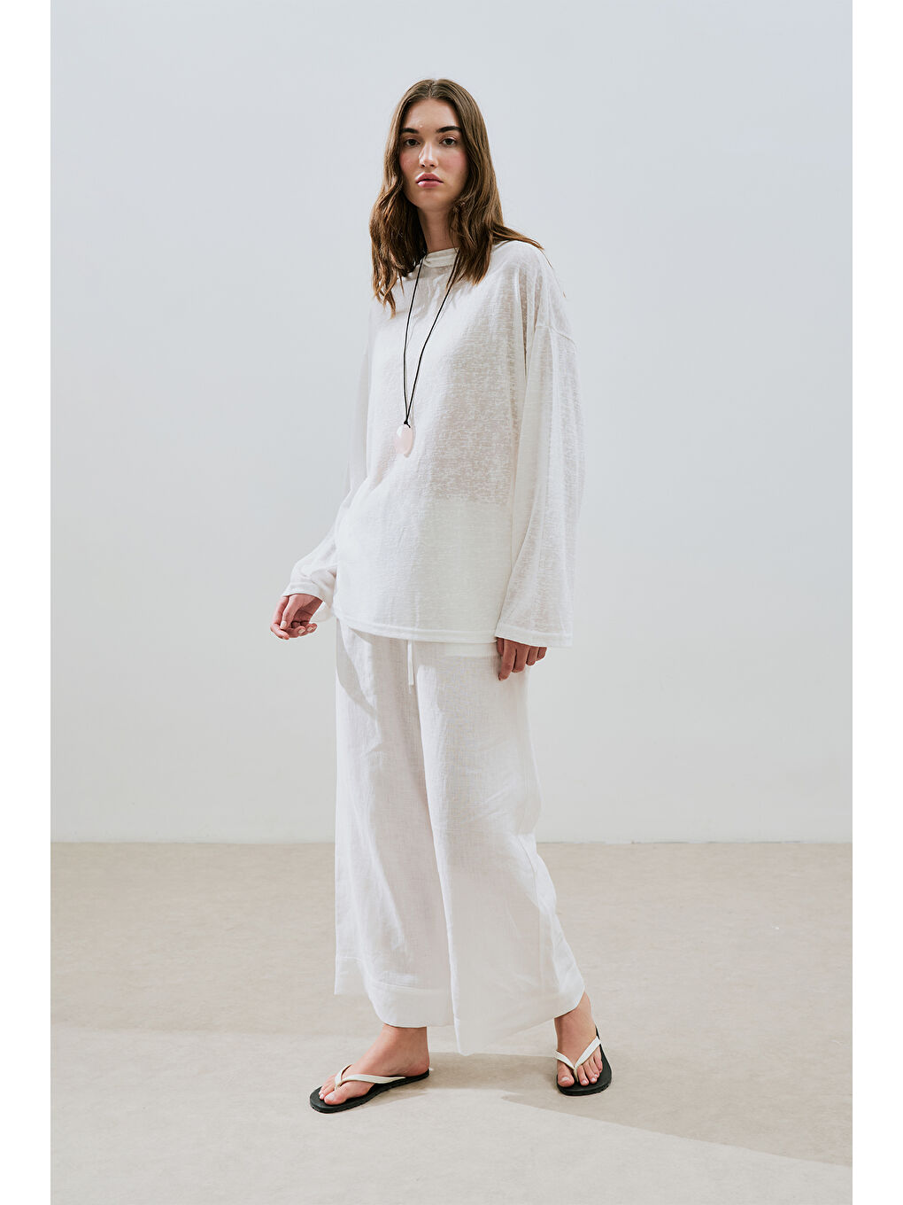 Keten Karışımlı Bluz Ekru-5