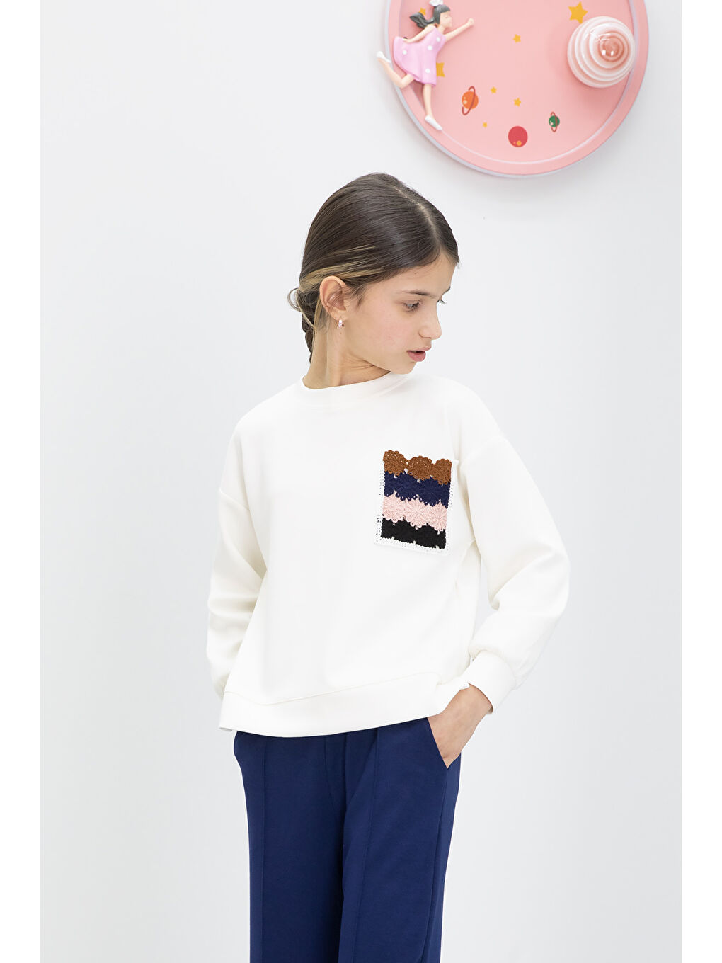 Lacivert Dantel Cepli İspanyol Paça Kız Çocuk Alt Üst Takım 19979-1