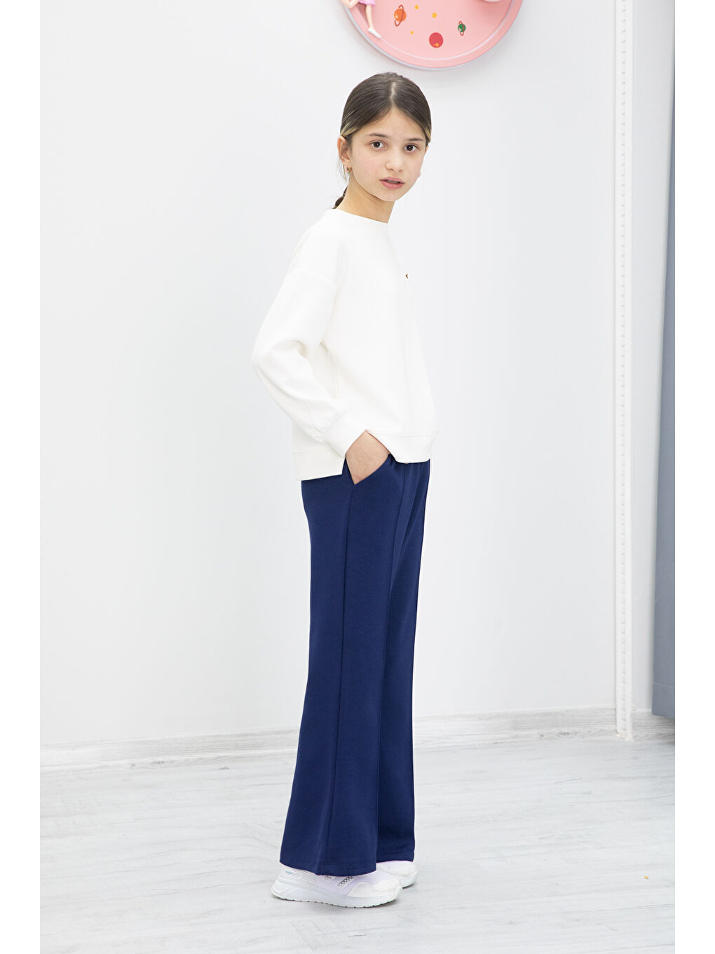 Lacivert Dantel Cepli İspanyol Paça Kız Çocuk Alt Üst Takım 19979-4