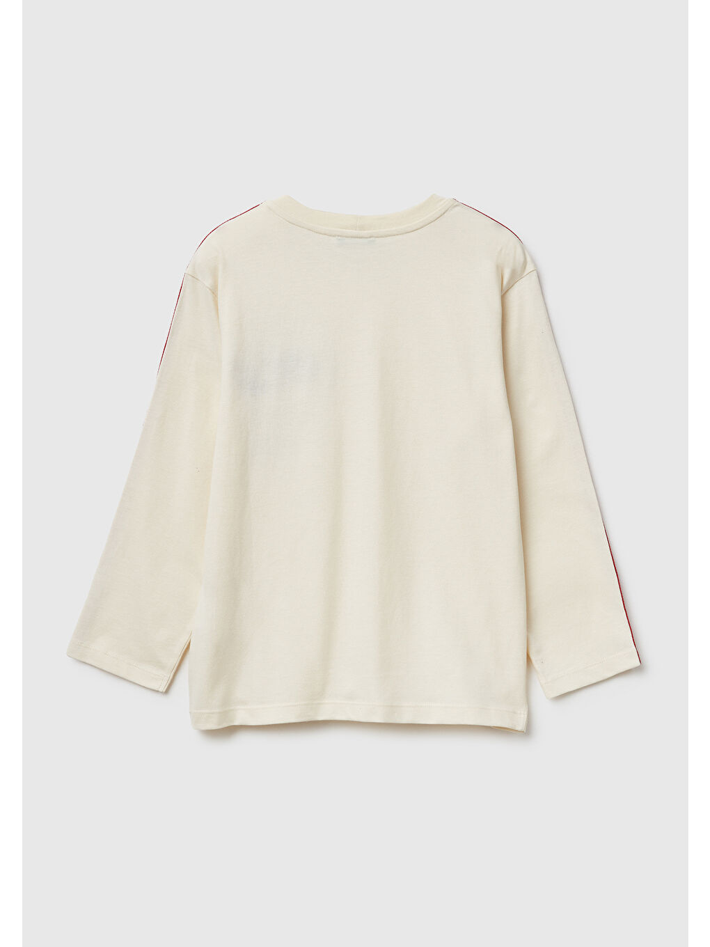 Ekru Erkek Çocuk Krem Önü Baskılı Kontrast Bant Detaylı Jarse Uzun Kollu T-shirt-1