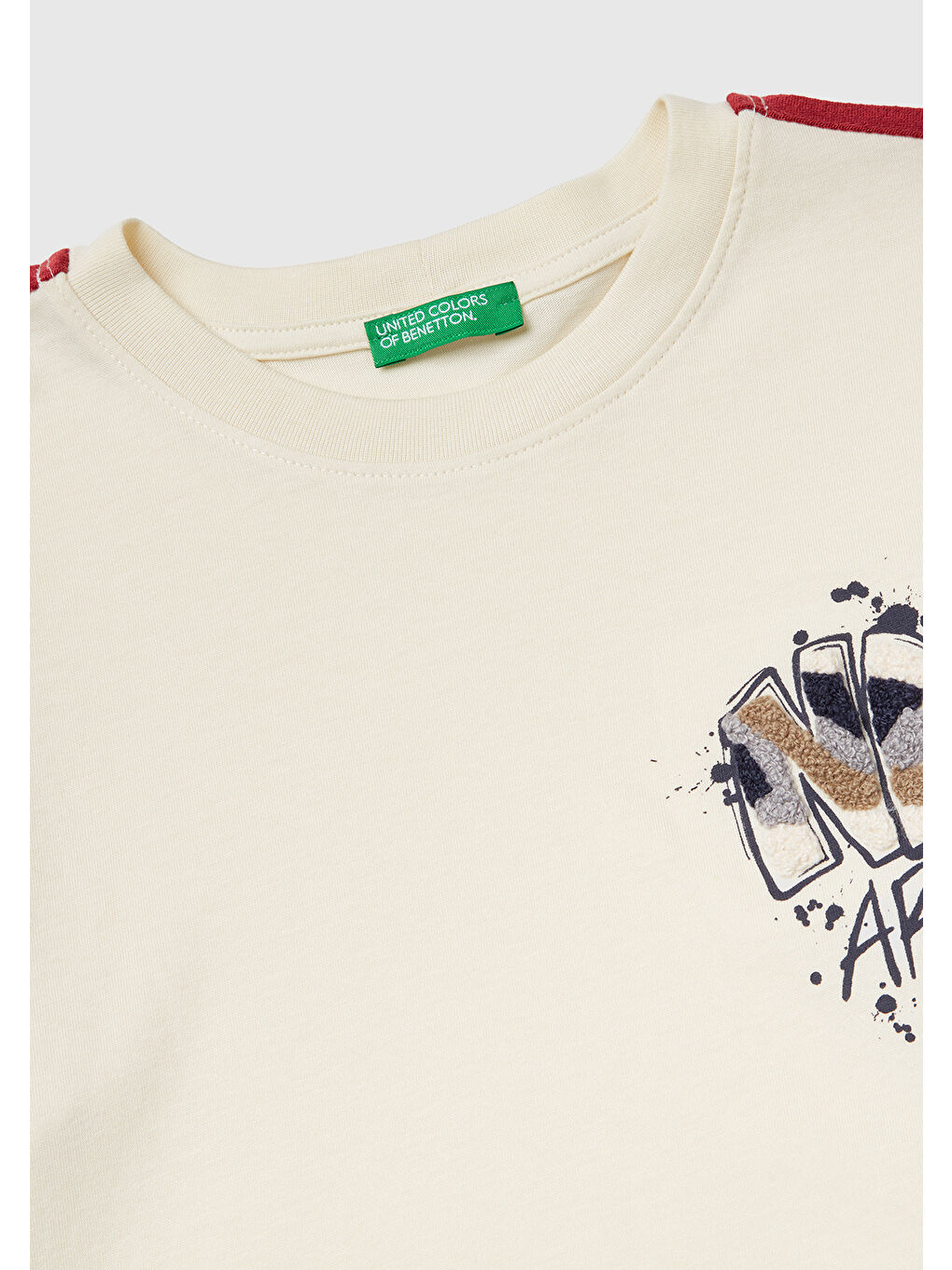 Ekru Erkek Çocuk Krem Önü Baskılı Kontrast Bant Detaylı Jarse Uzun Kollu T-shirt-2