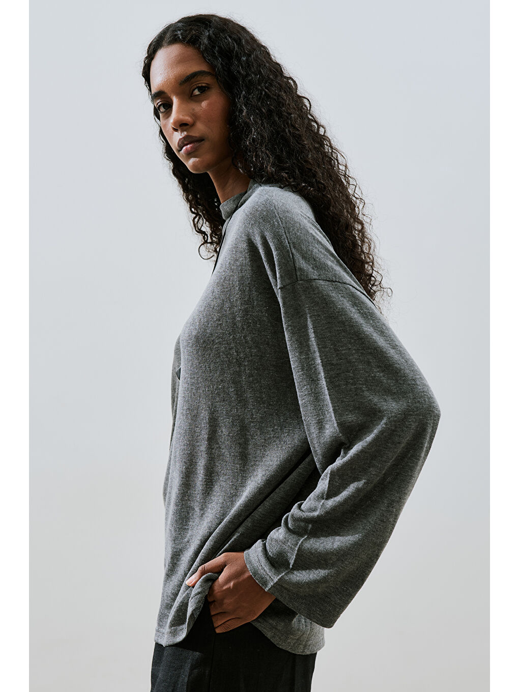 Keten Karışımlı Bluz Antrasit-3