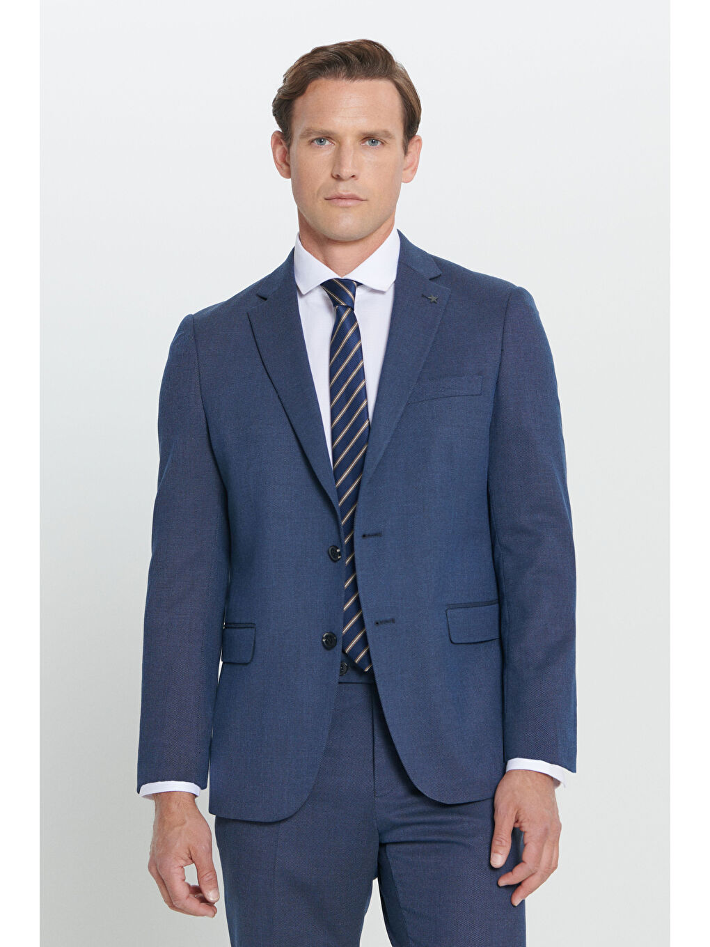 Erkek Lacivert Regular Fit Geniş Kesim Mono Yaka Desenli Takım Elbise