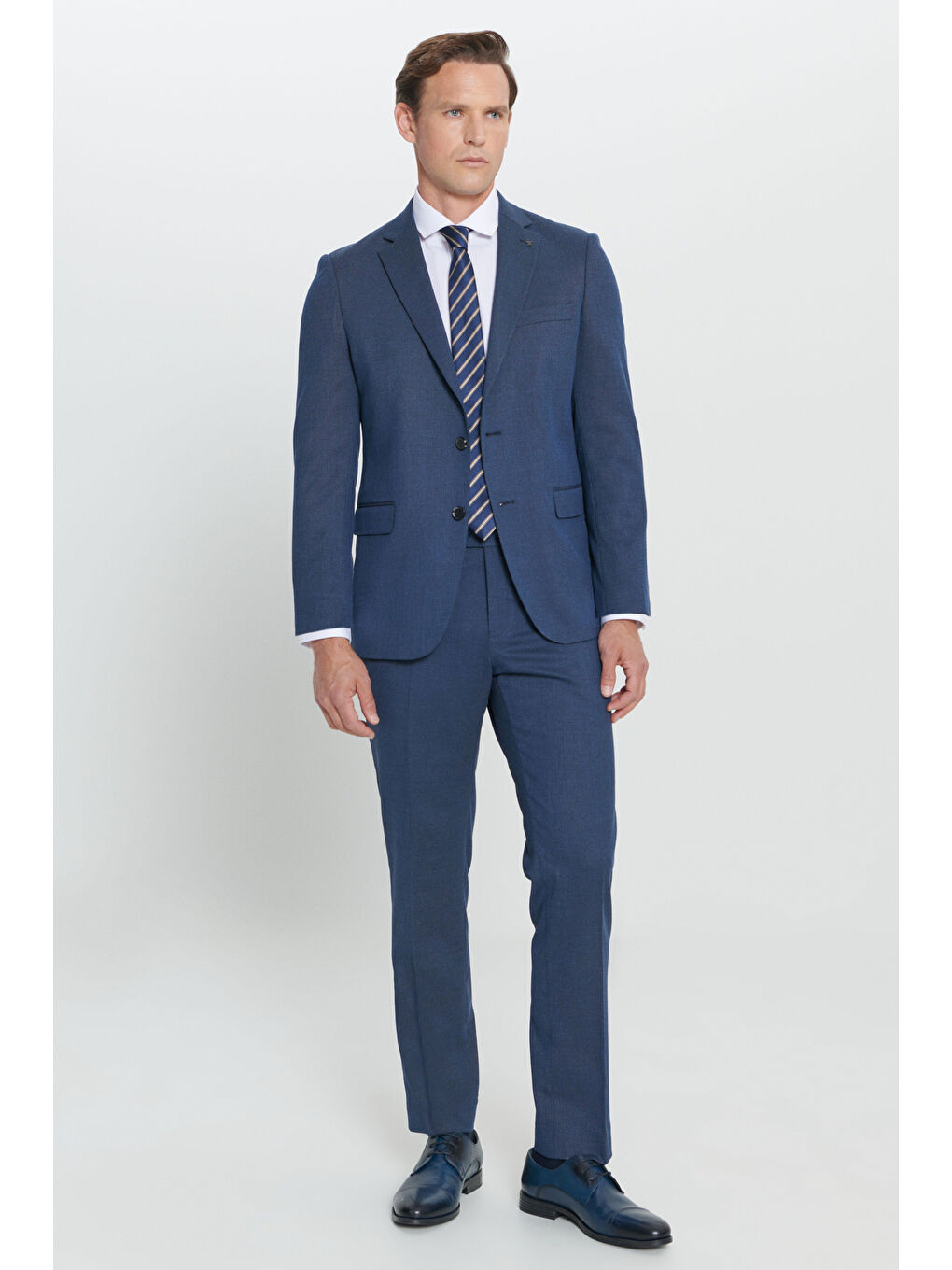 Erkek Lacivert Regular Fit Geniş Kesim Mono Yaka Desenli Takım Elbise-1