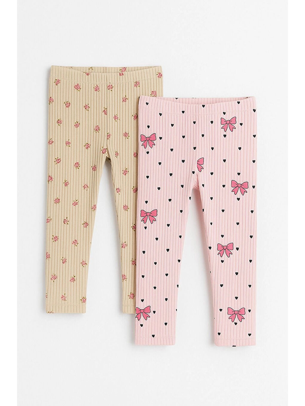 Bej Çiçek ve Kurdela Baskılı Kız Çocuk 2'li Tayt 20605-1