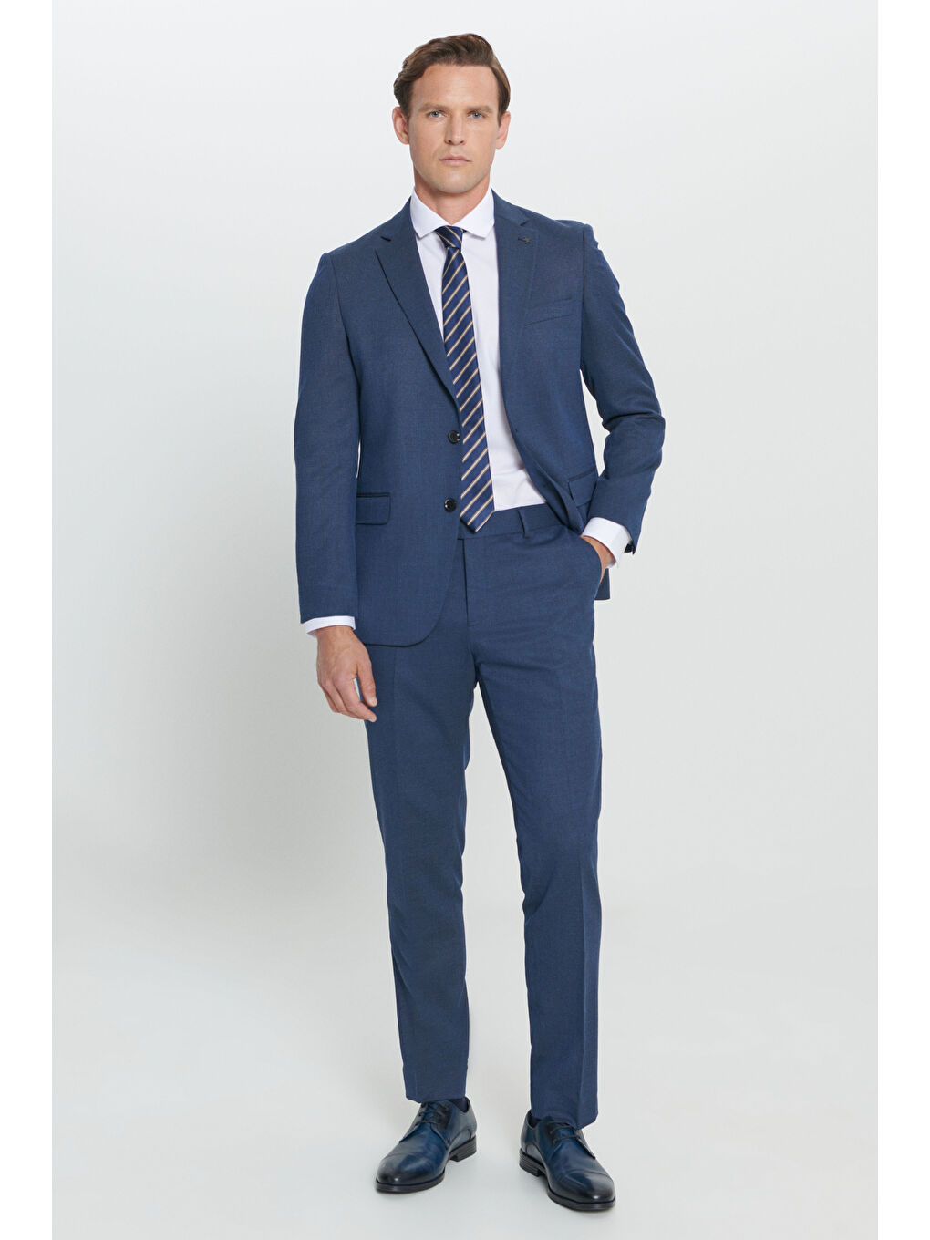 Erkek Lacivert Regular Fit Geniş Kesim Mono Yaka Desenli Takım Elbise-2