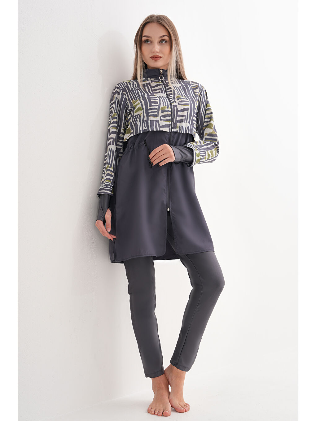 Tam Kapalı Tesettür Mayo 2322 Pera Desenli Gri