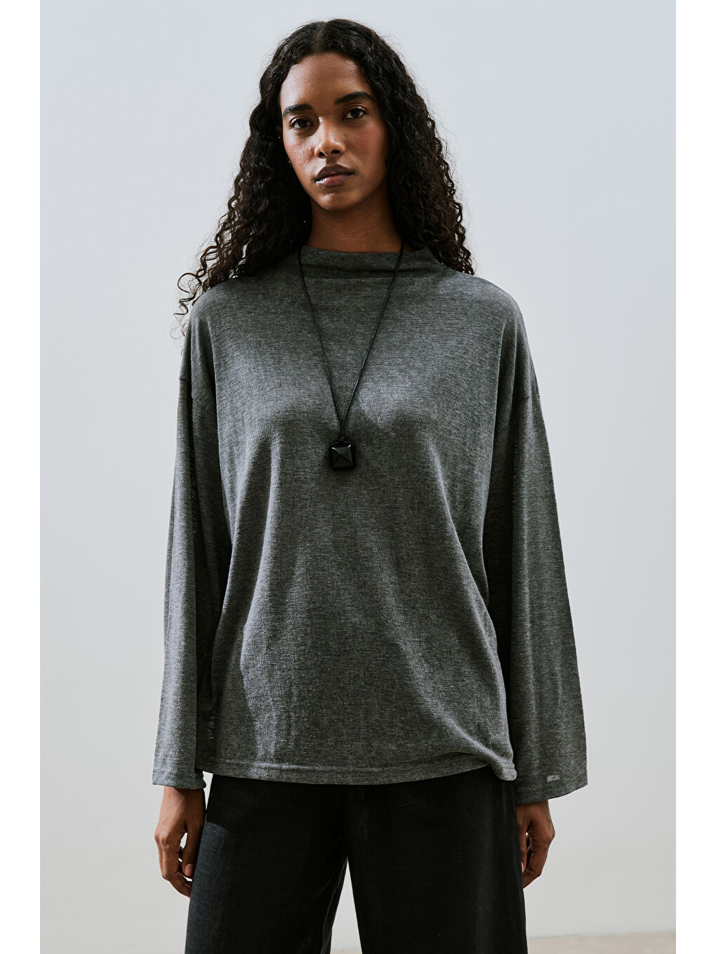 Keten Karışımlı Bluz Antrasit-4