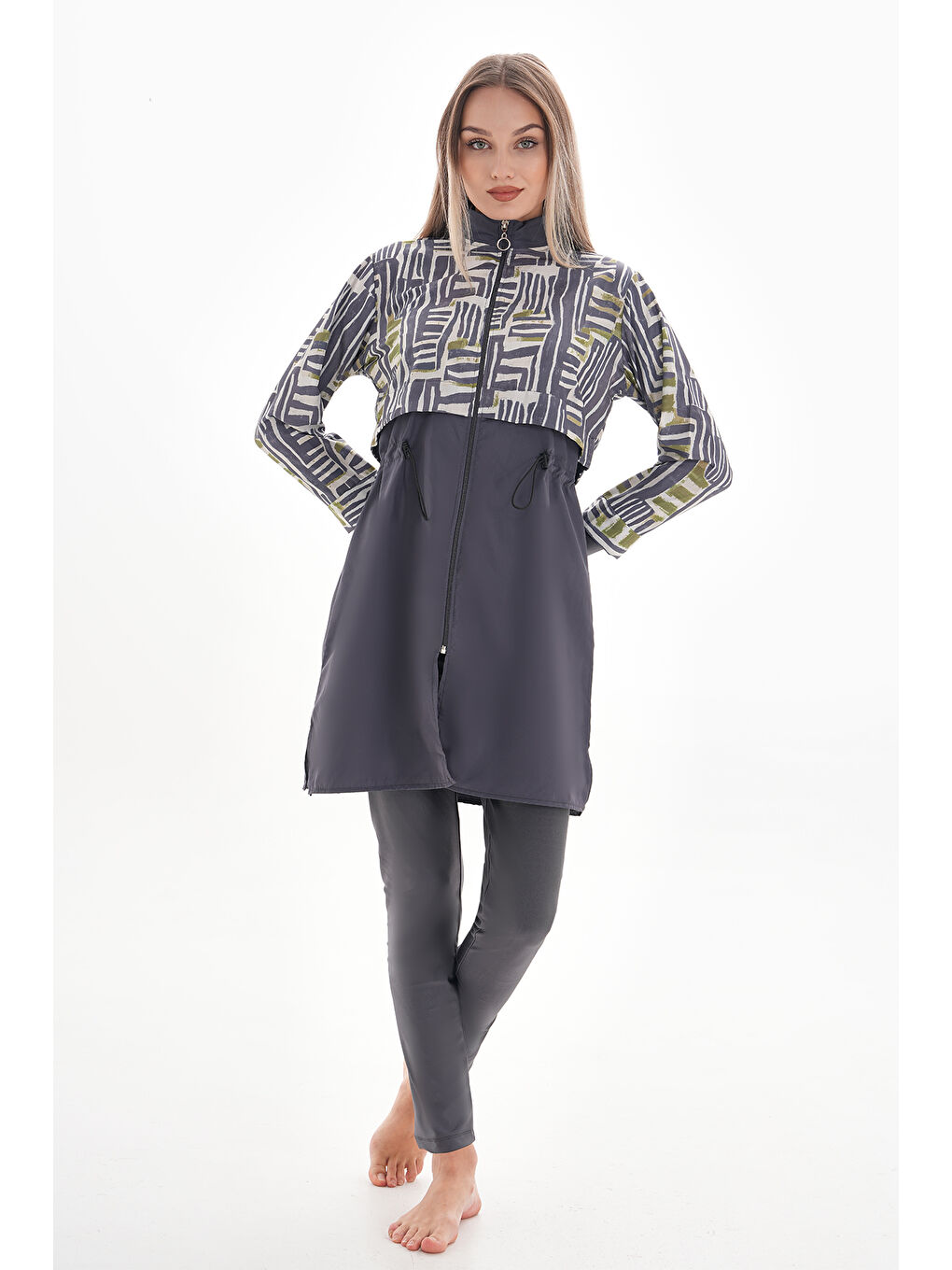 Tam Kapalı Tesettür Mayo 2322 Pera Desenli Gri-1