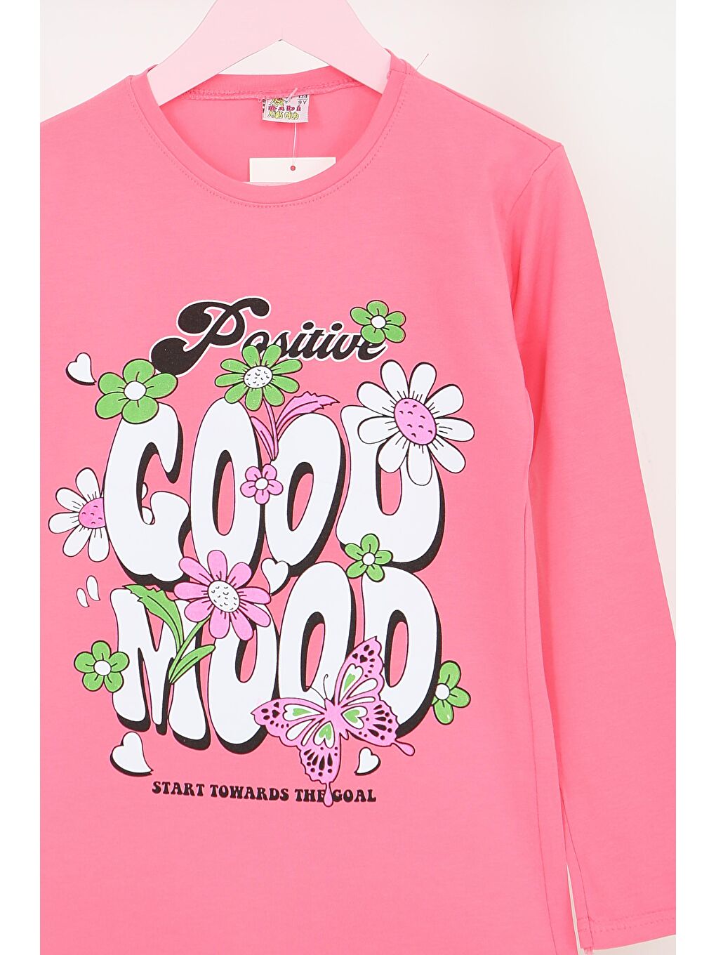 Pembe Kız Çocuk Gul Kurusu Uzun Kollu Baskılı Penye Badi - 27691-1