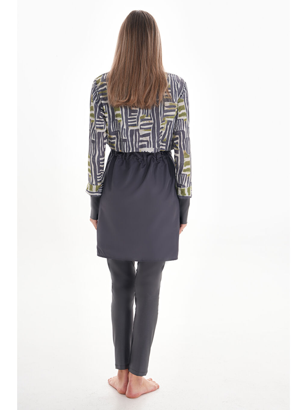 Tam Kapalı Tesettür Mayo 2322 Pera Desenli Gri-2