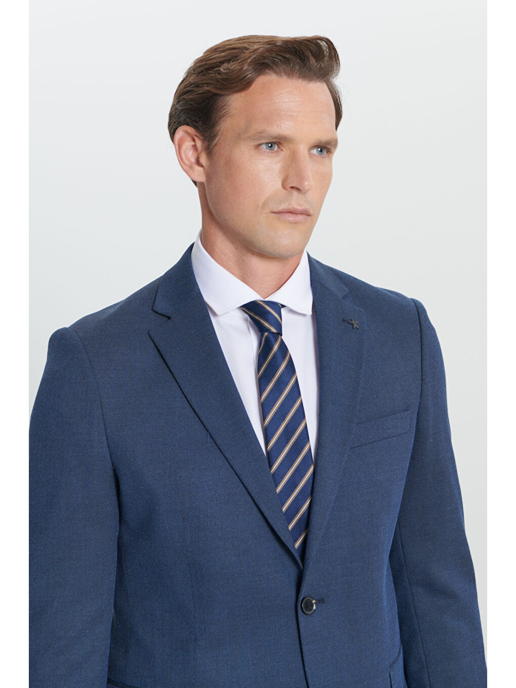 Erkek Lacivert Regular Fit Geniş Kesim Mono Yaka Desenli Takım Elbise-4