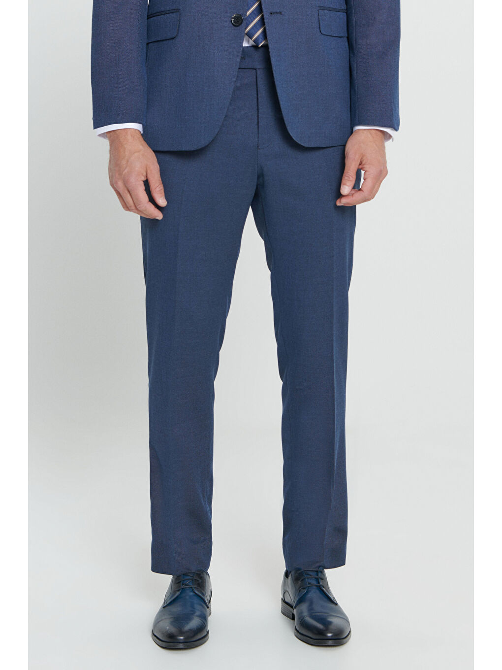 Erkek Lacivert Regular Fit Geniş Kesim Mono Yaka Desenli Takım Elbise-5