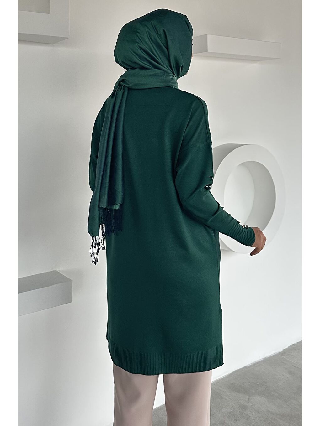 Yeşil Ön Düğmeli Desenli Tesettür Triko Hırka (m-l-xl Uyumludur)-5