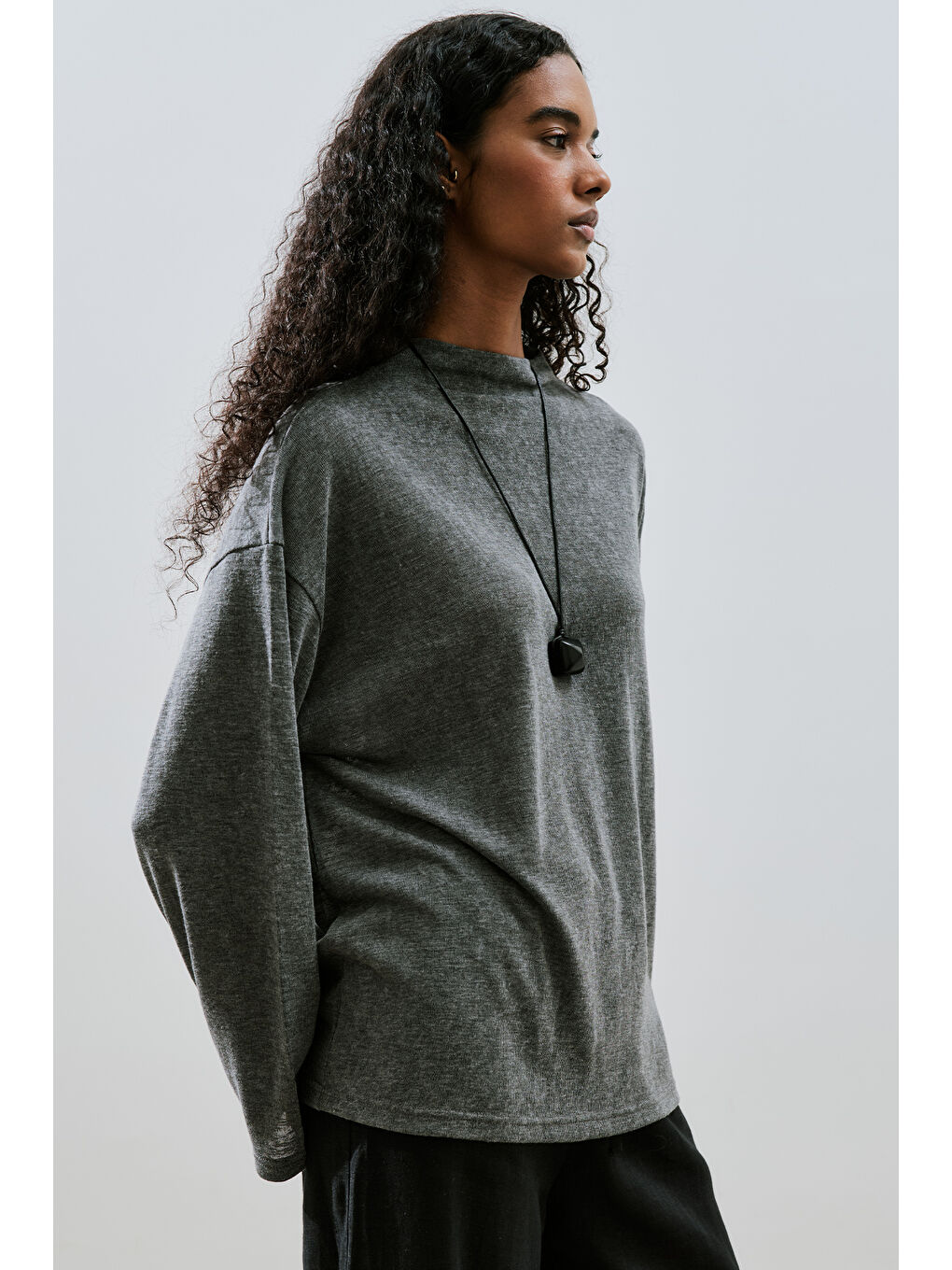 Keten Karışımlı Bluz Antrasit-5