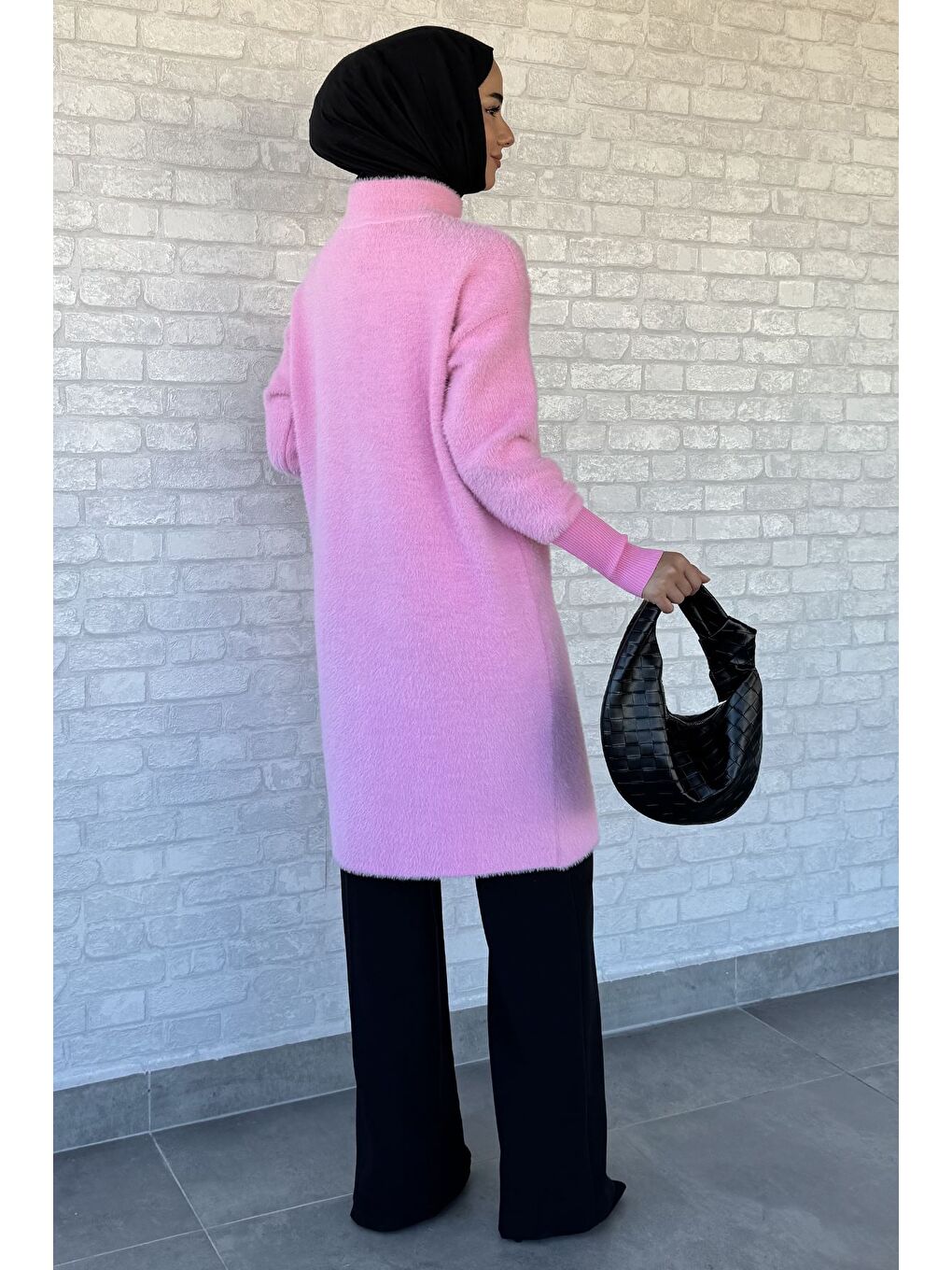 Pembe Gold Düğmeli Tesettür Yumoş Triko Hırka-9