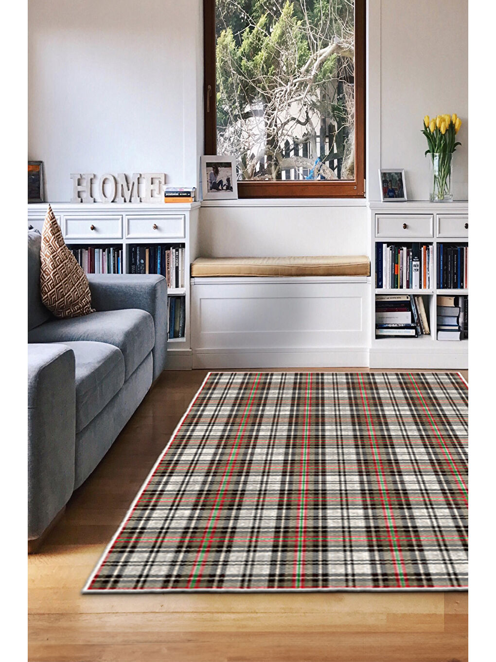 Kahverengi Dekoratif Özel Tasarım Yıkanabilir İnce Kaymaz Tabanlı Modern Halı KECE FR13-1