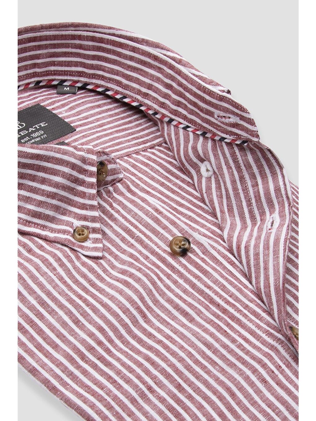 Sorento Keten Keten Comfort Fit Kırmızı Düğmeli Yaka Erkek Çizgili Gömlek-5