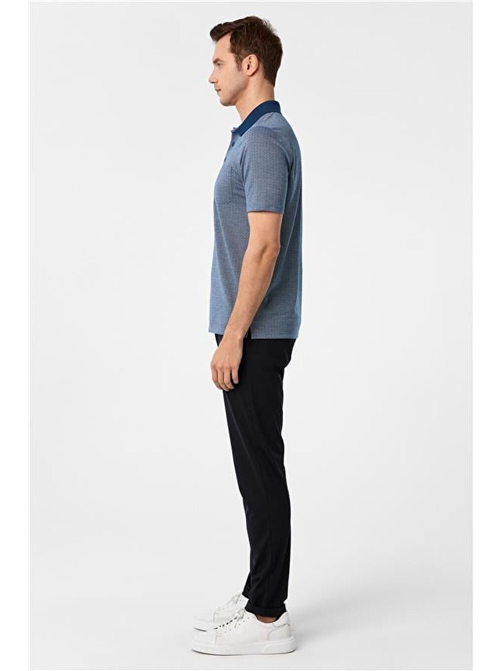 Lacivert Regular Armürlü Polo Yaka Tişört-2