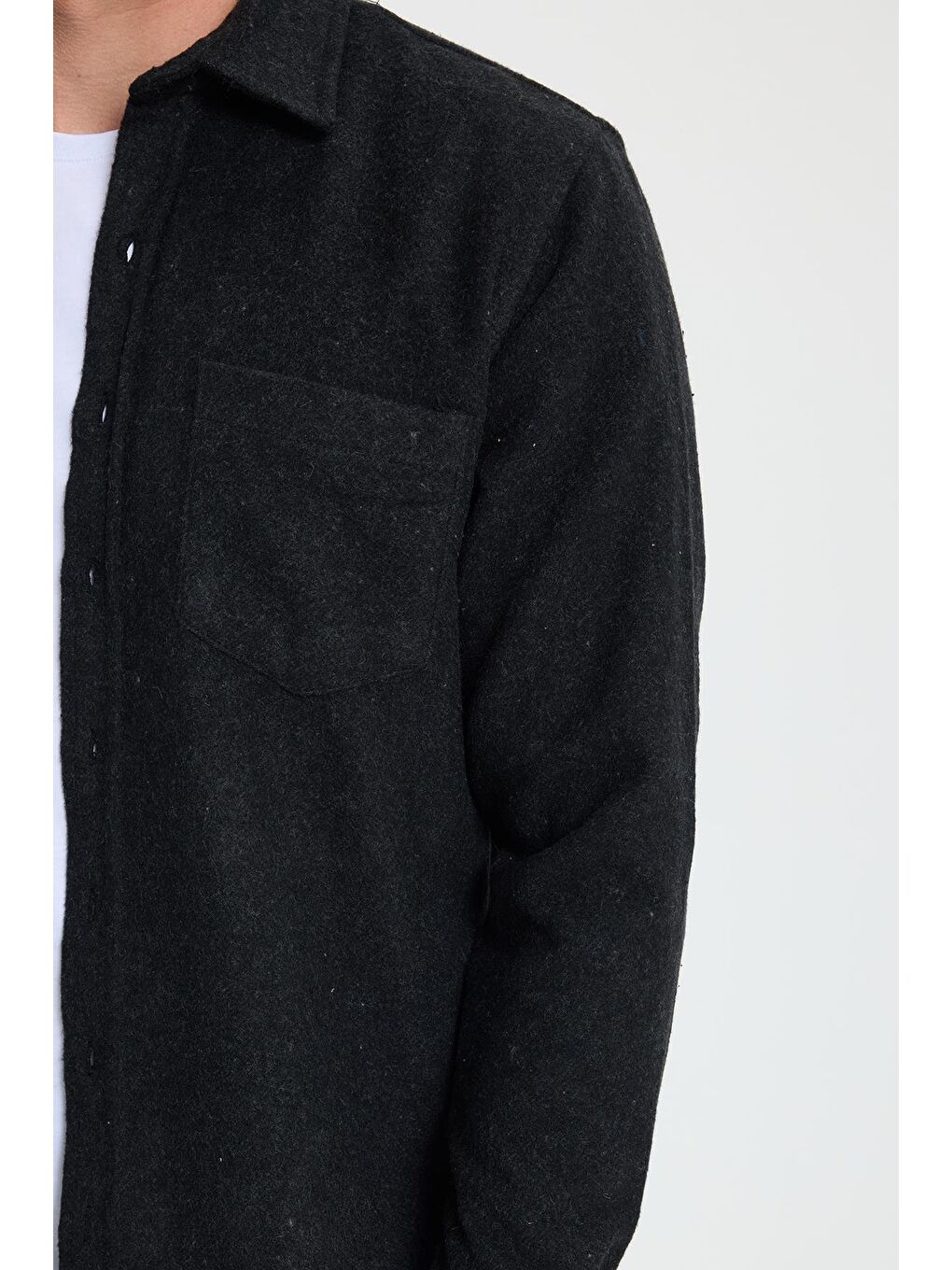 Erkek Regular Fit Klasik Kesim Düz Cepli Koyu Antrasit Oduncu Gömlek-2