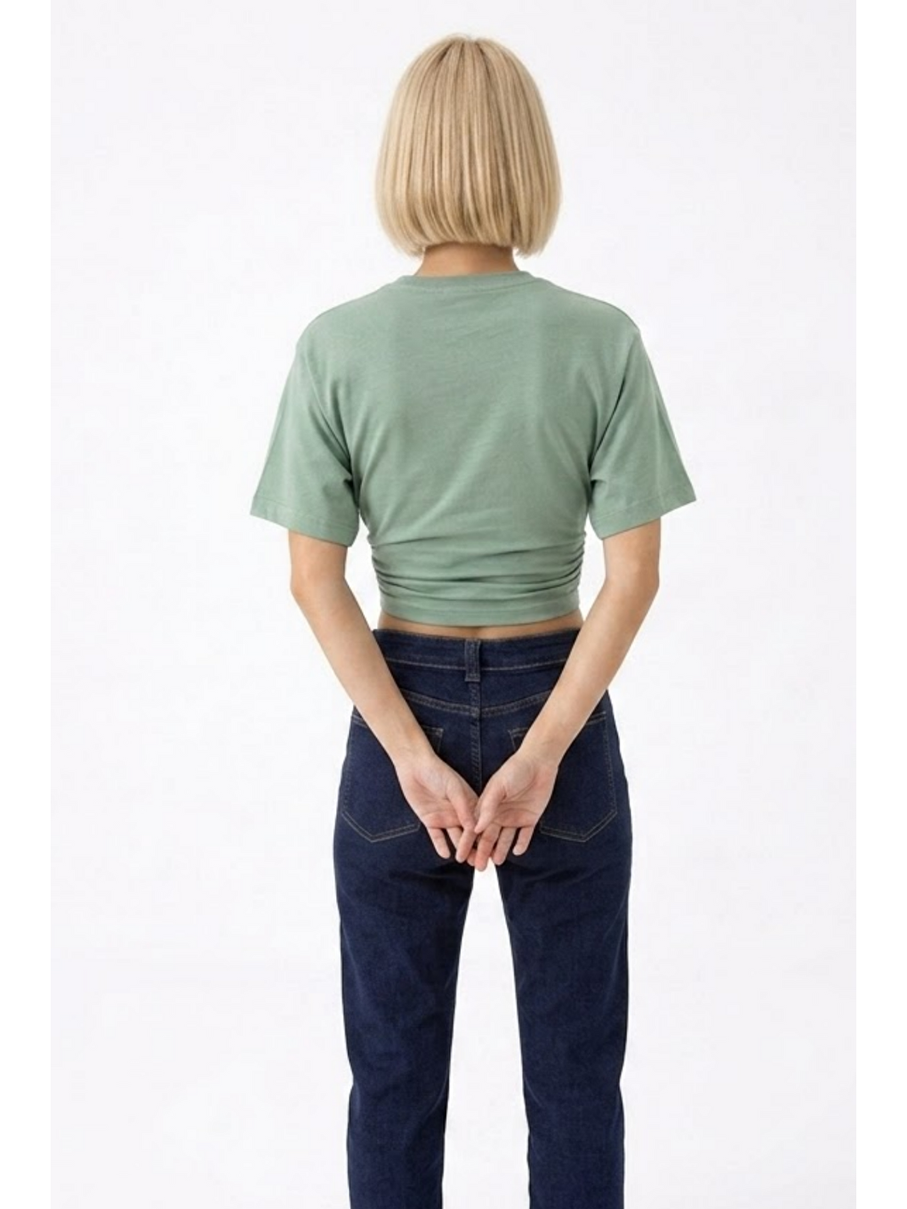Yeşil Kadın Fashion Slim Fit Çağla Crop Tişört-4