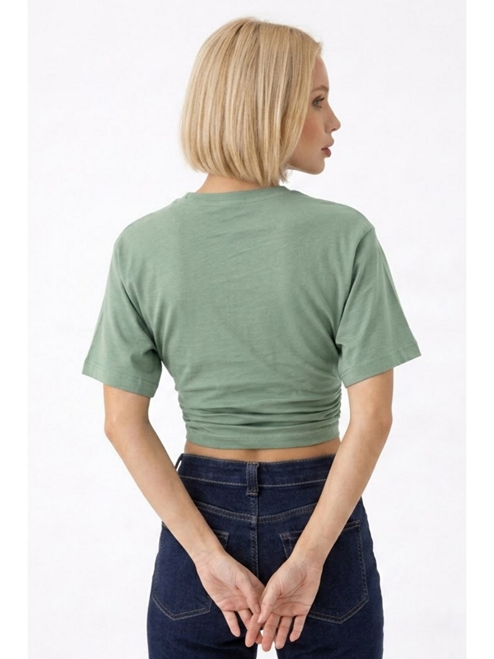 Yeşil Kadın Fashion Slim Fit Çağla Crop Tişört-5