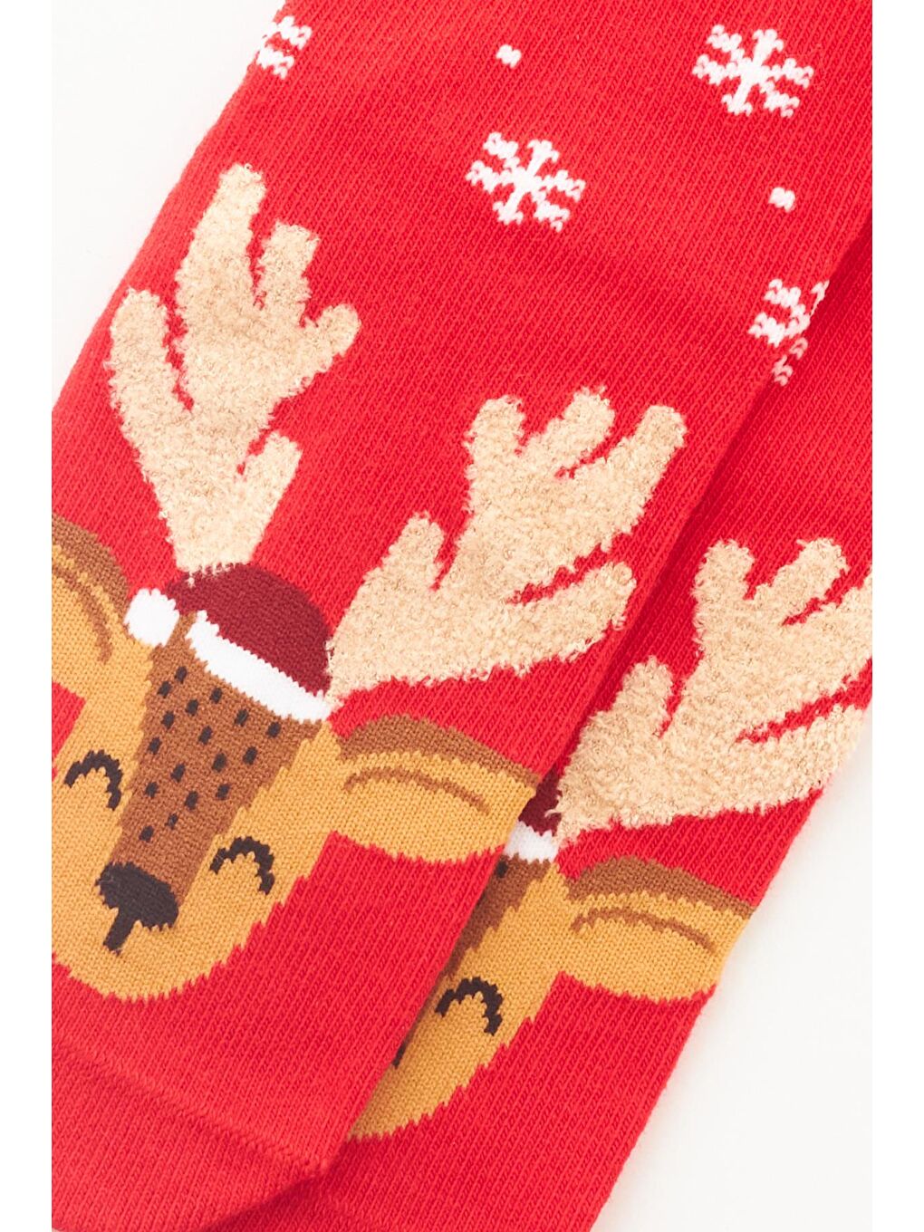 Çocuk Geyik Desenli Yılbaşı Soket Çorap Kırmızı-1