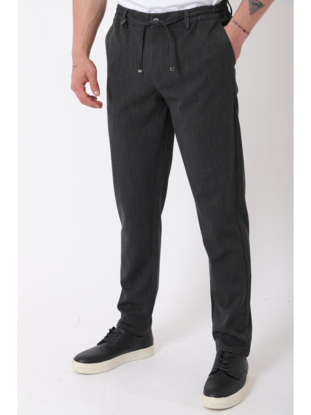 Antrasit Bel Lastikli Spor En Boy Jogger Pantolon CPT-4_0400