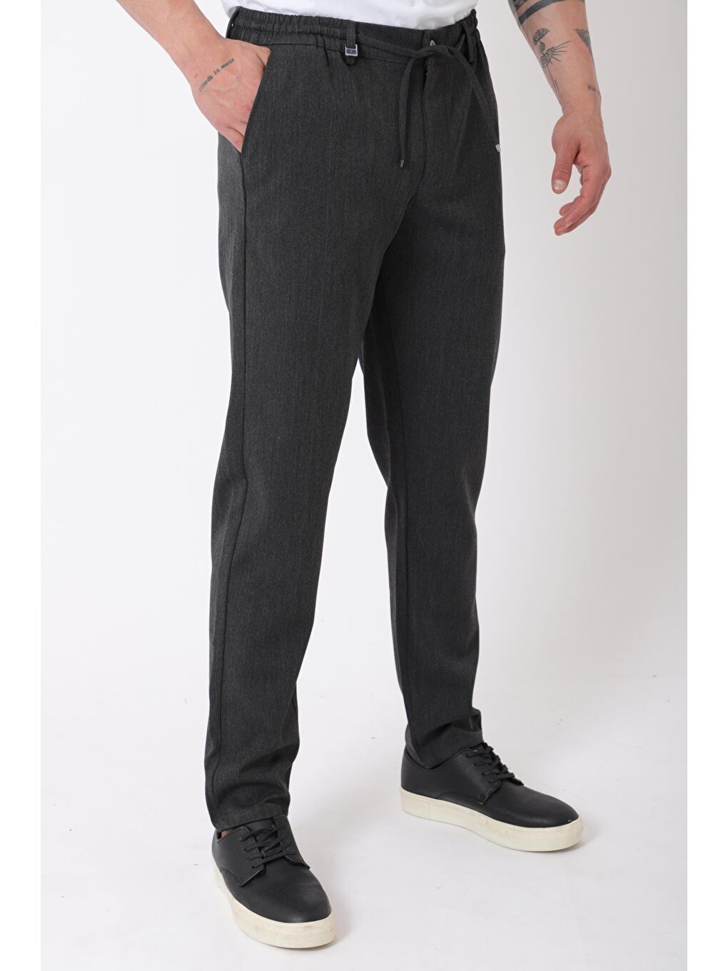 Antrasit Bel Lastikli Spor En Boy Jogger Pantolon CPT-4_0400-1