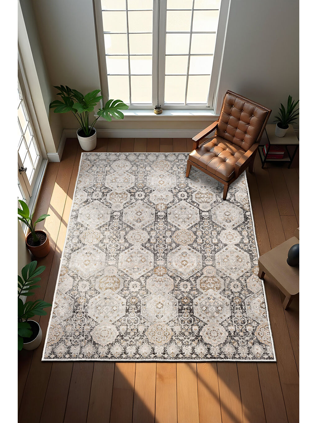 Kahverengi Dekoratif Özel Tasarım Yıkanabilir İnce Kaymaz Tabanlı Modern Halı KECE FR16-2