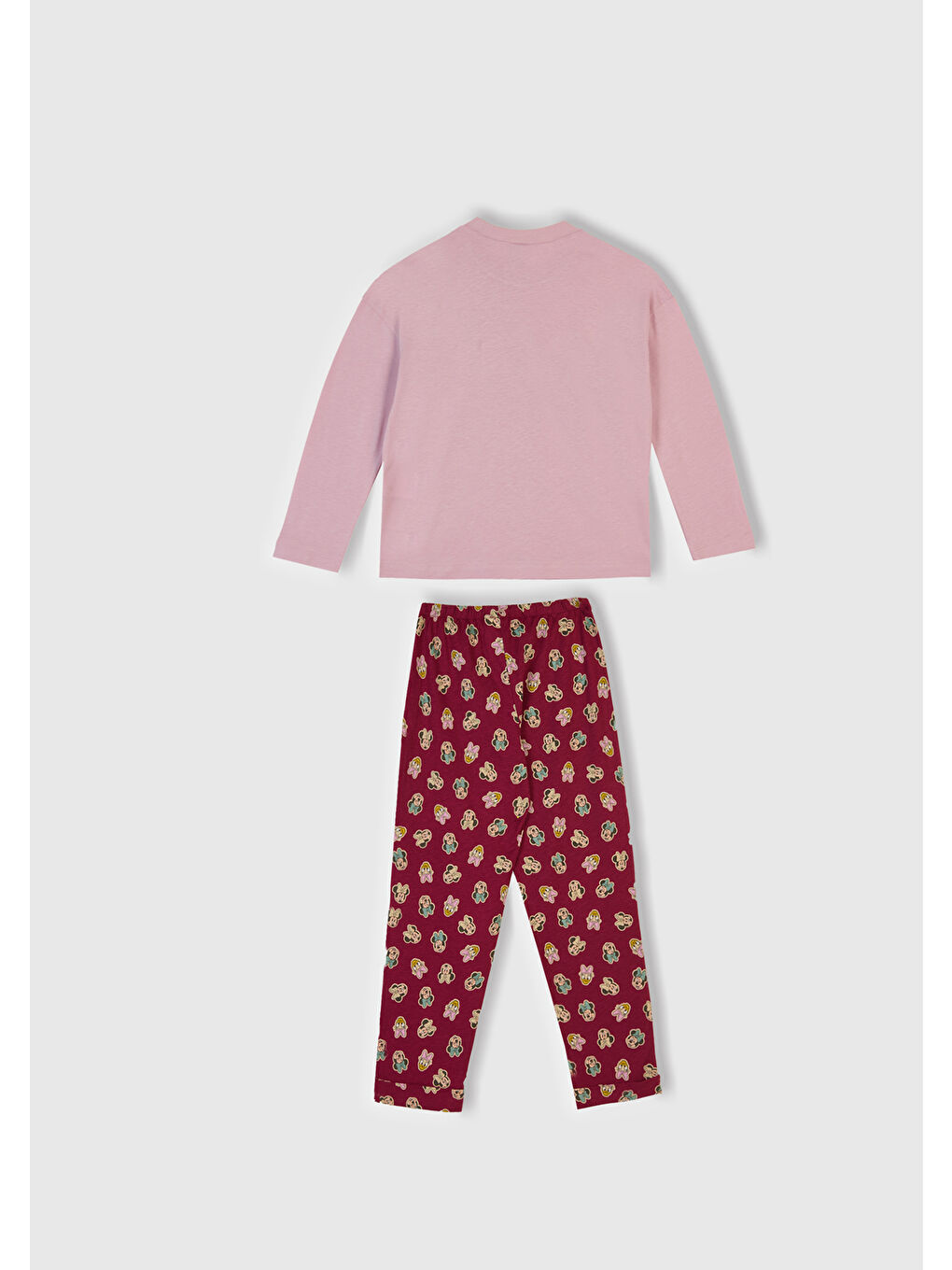 Kız Çocuk Toz Pembe-Fuşya Üstü Baskılı Altı Desenli Paçası Kıvrık Pijama Takımı-1