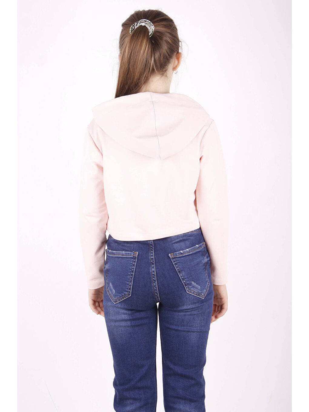 Pembe Kız Çocuk Taş İşlemeli Kapüşonlu Sweatshirt-2