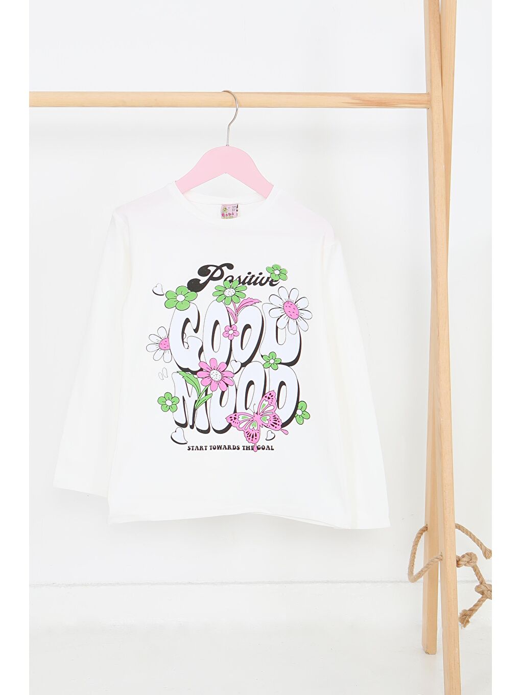 Kız Çocuk Beyaz Uzun Kollu Baskılı Penye Badi - 27691