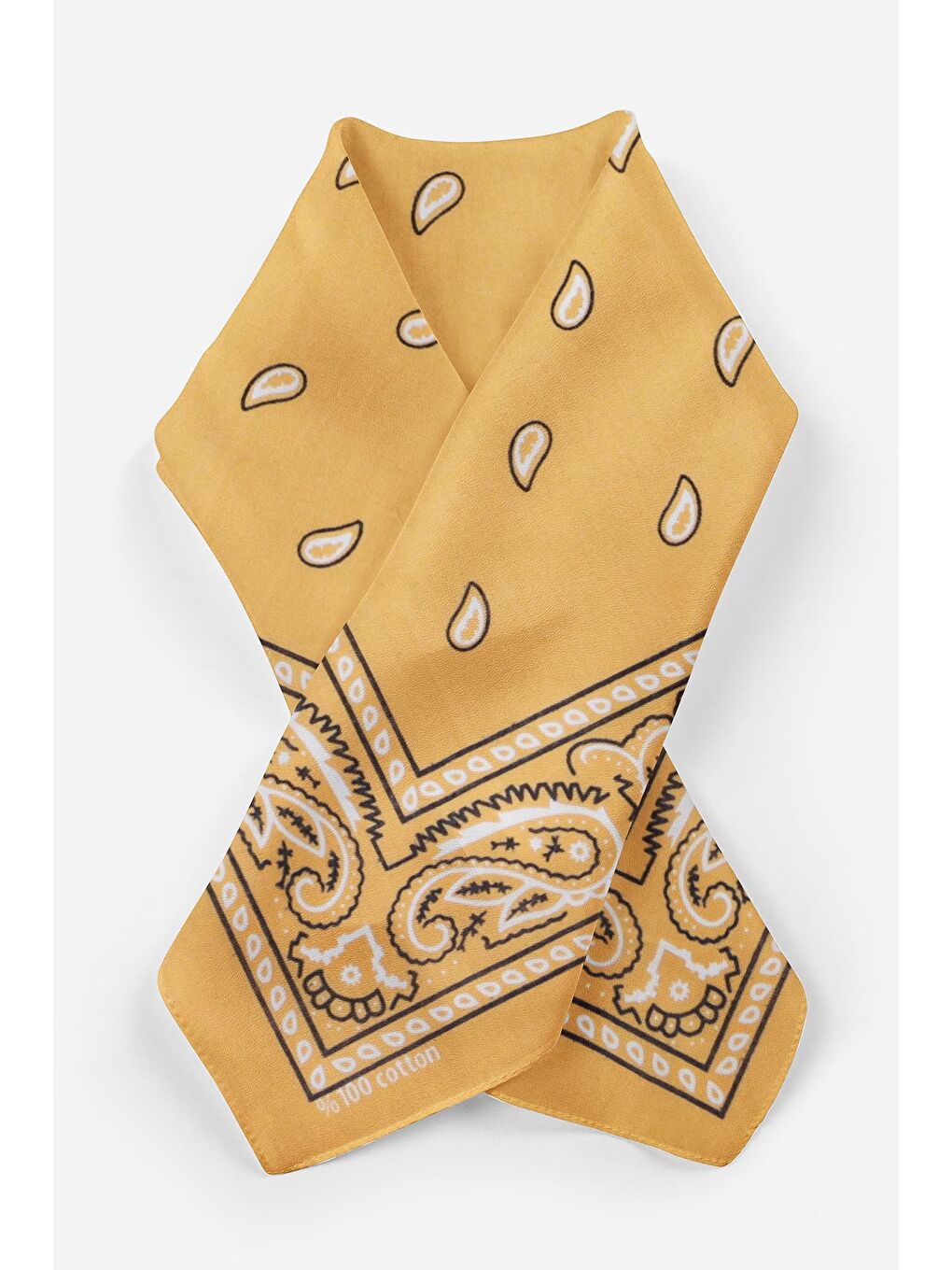 Sarı Şal Desenli Kare Pamuk Bandana Fular