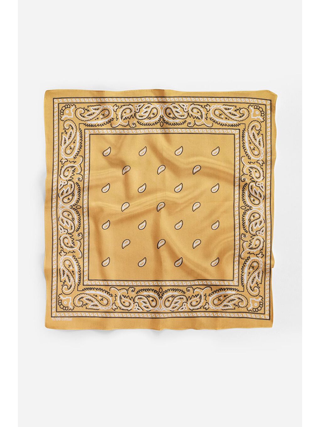 Sarı Şal Desenli Kare Pamuk Bandana Fular-1