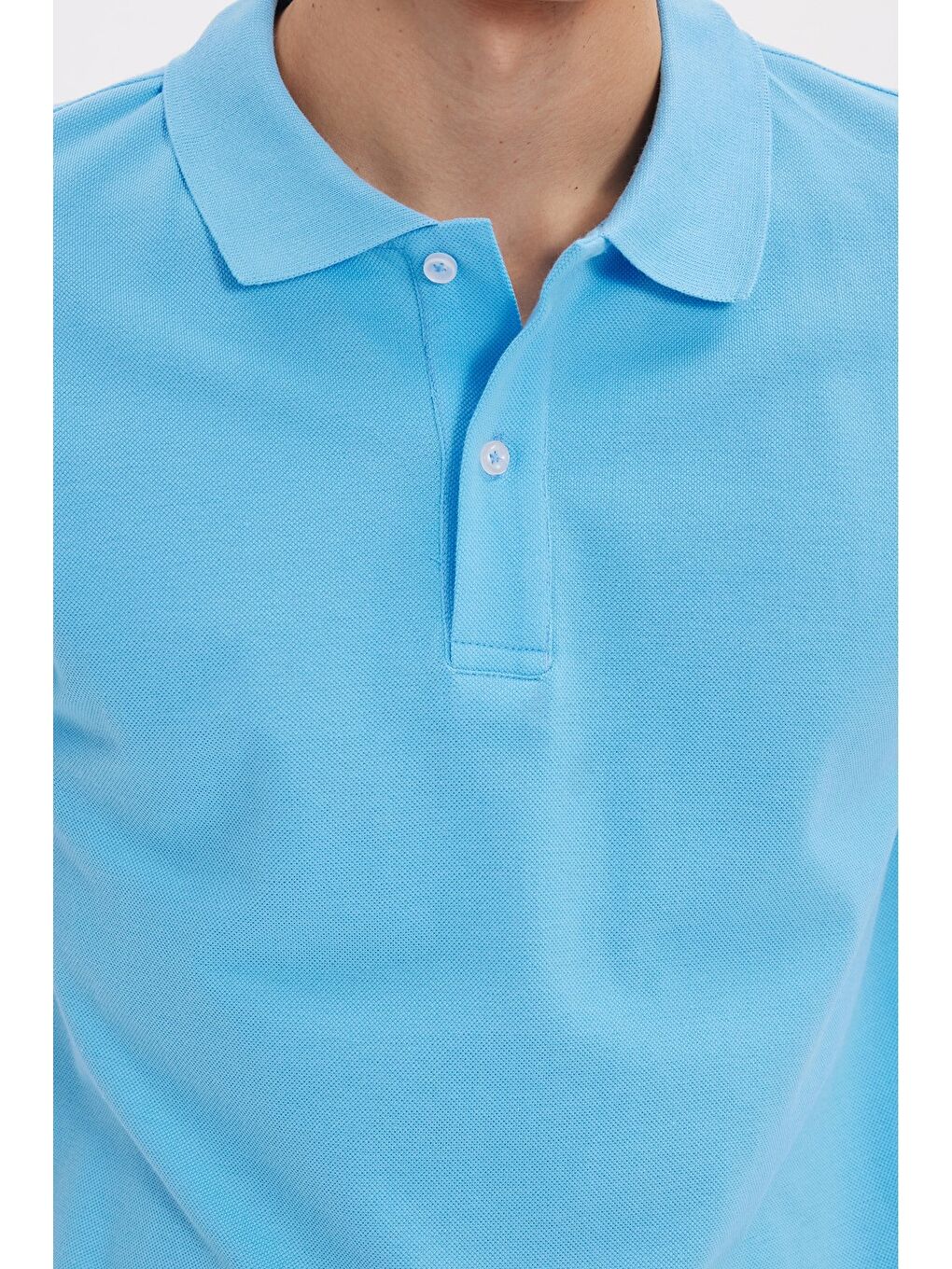 Erkek Slim Fit Dar Kesim %100 Pamuk Kısa Kollu Polo Yaka Mavi Tişört-3