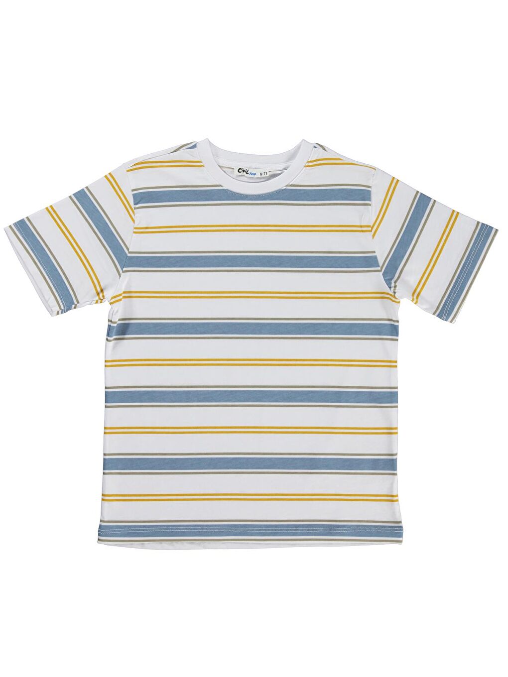 Boys Mavi Çizgili 10-13 Yaş Tişört - Beyaz