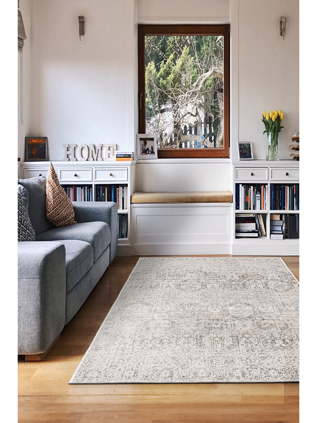 Bej Dekoratif Özel Tasarım Yıkanabilir İnce Kaymaz Tabanlı Modern Halı KECE FR16-1