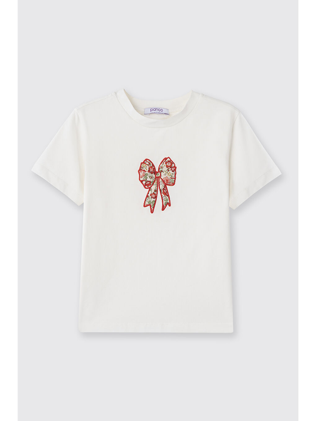Ekru Liberty Kumaş Nakışlı Kız Çocuk Tişört-2