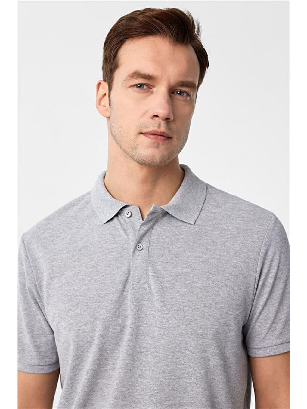Gri Regular Armürlü Polo Yaka Tişört-1