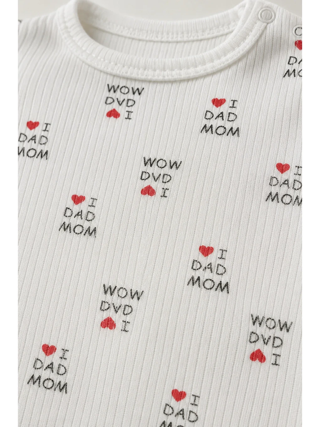 Kırmızı Unisex Bebek Organik Pamuklu Yazlık Kısa Kollu Fitilli Mom Dad Desenli Tulum 0-12 Ay-1