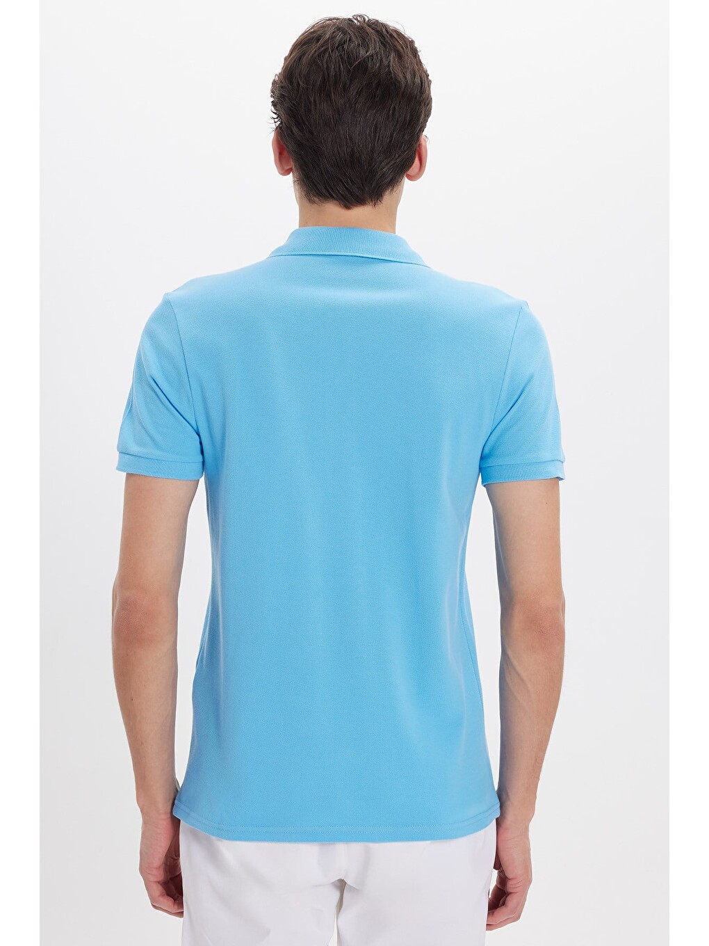Erkek Slim Fit Dar Kesim %100 Pamuk Kısa Kollu Polo Yaka Mavi Tişört-5