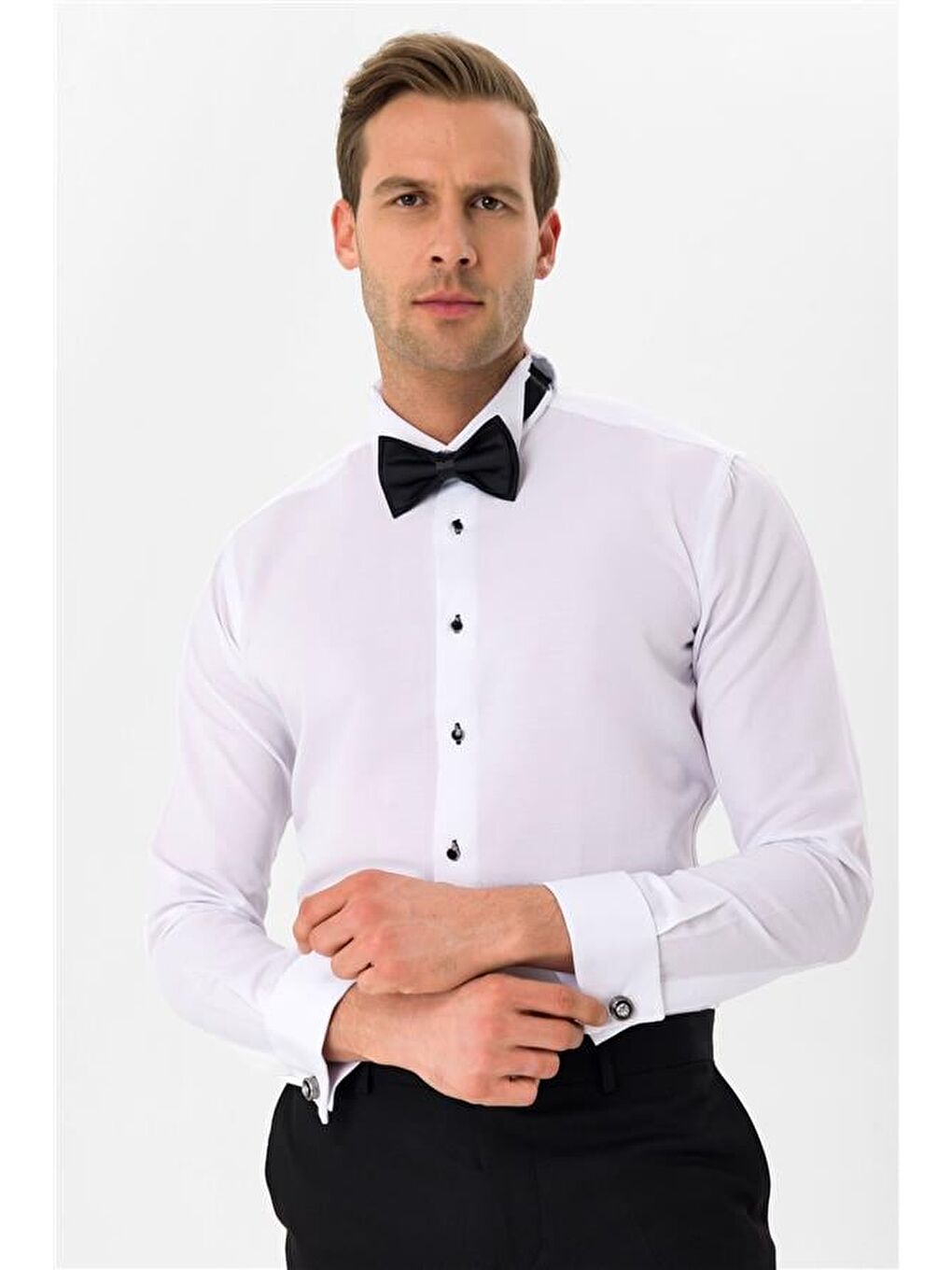 Siyah Slim Düz Ata Yaka Gömlek