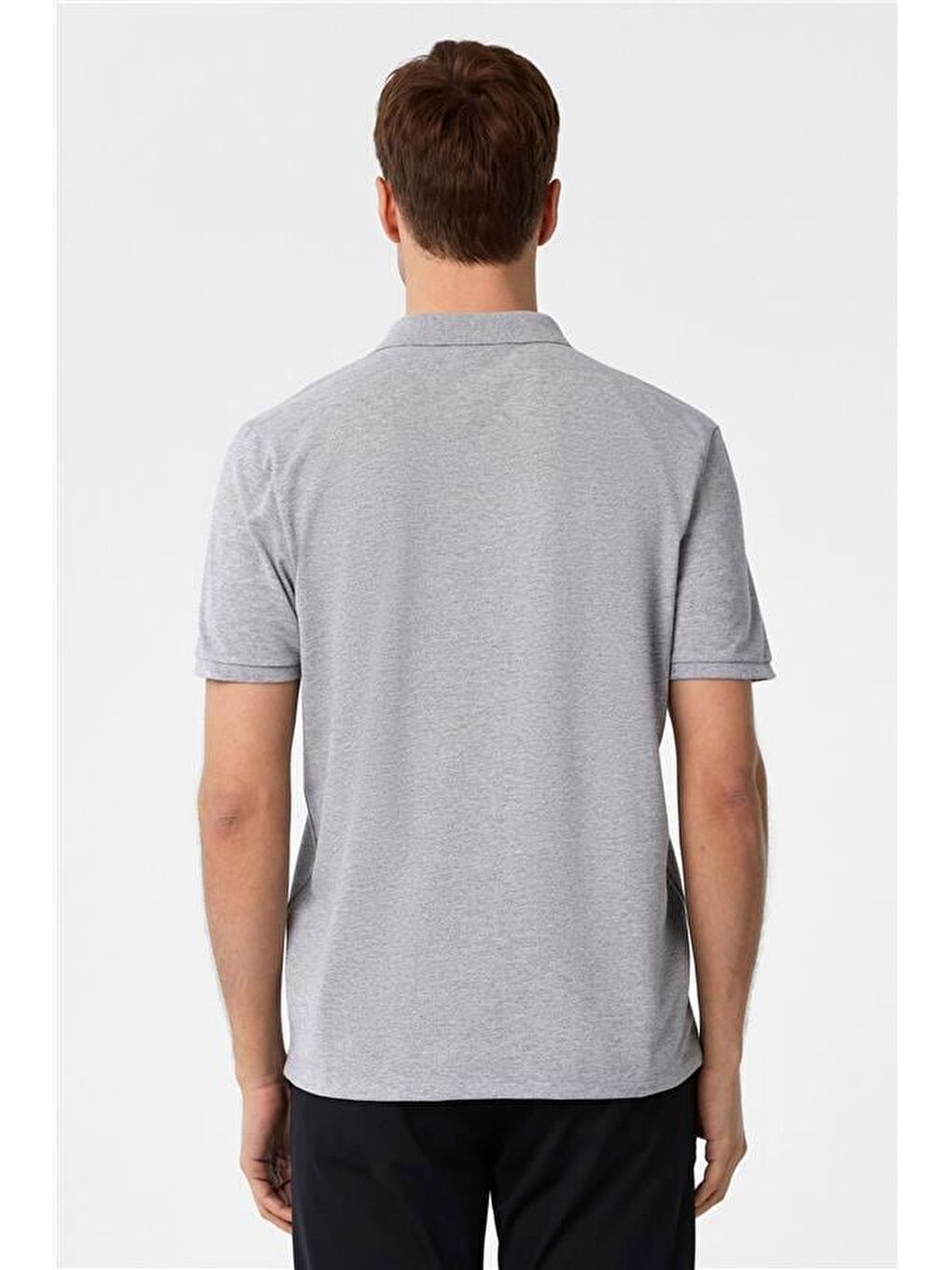 Gri Regular Armürlü Polo Yaka Tişört-3