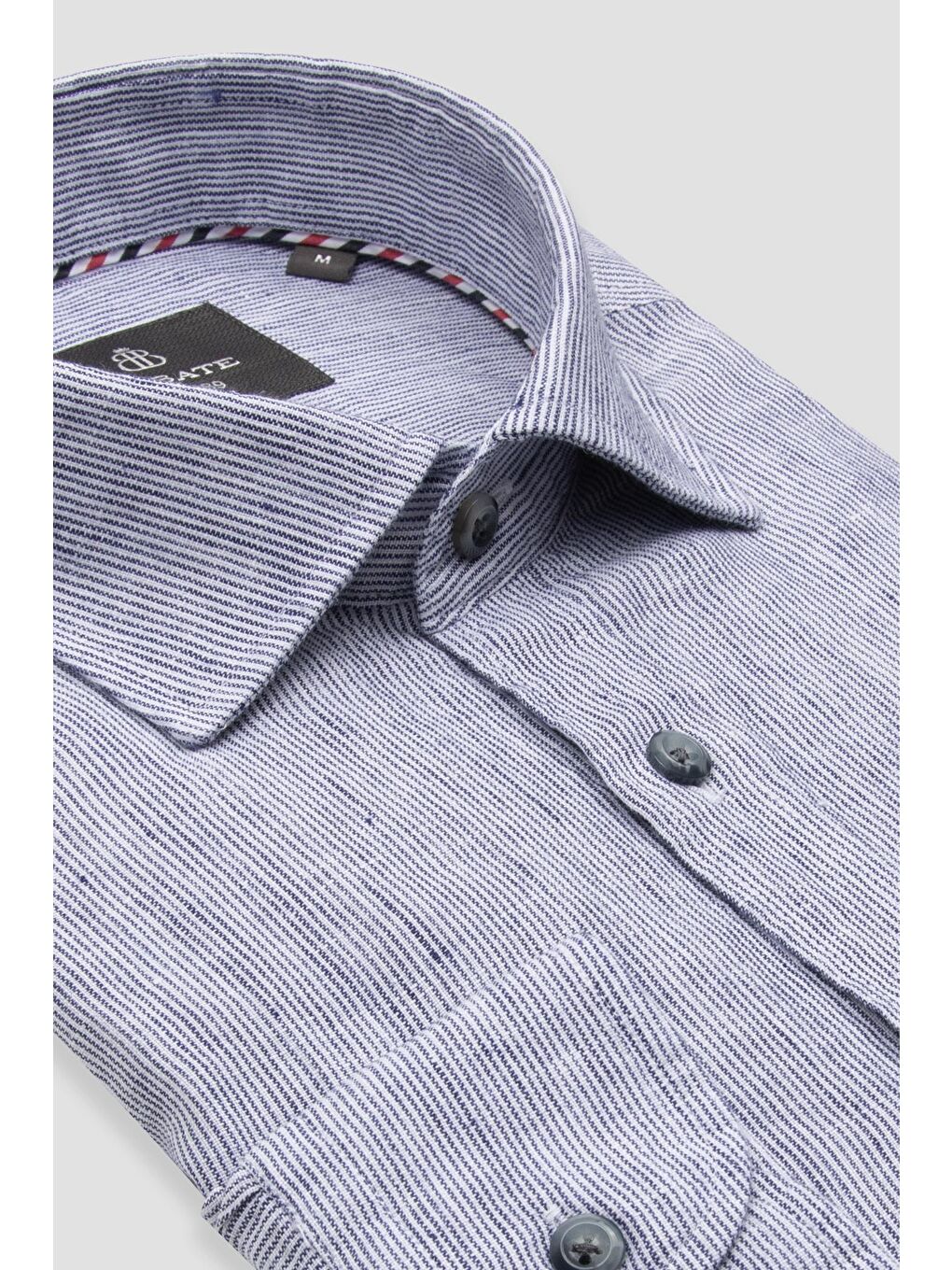 Lieno Keten Keten Comfort Fit Lacivert Klasik Yaka Erkek Çizgili Gömlek-1