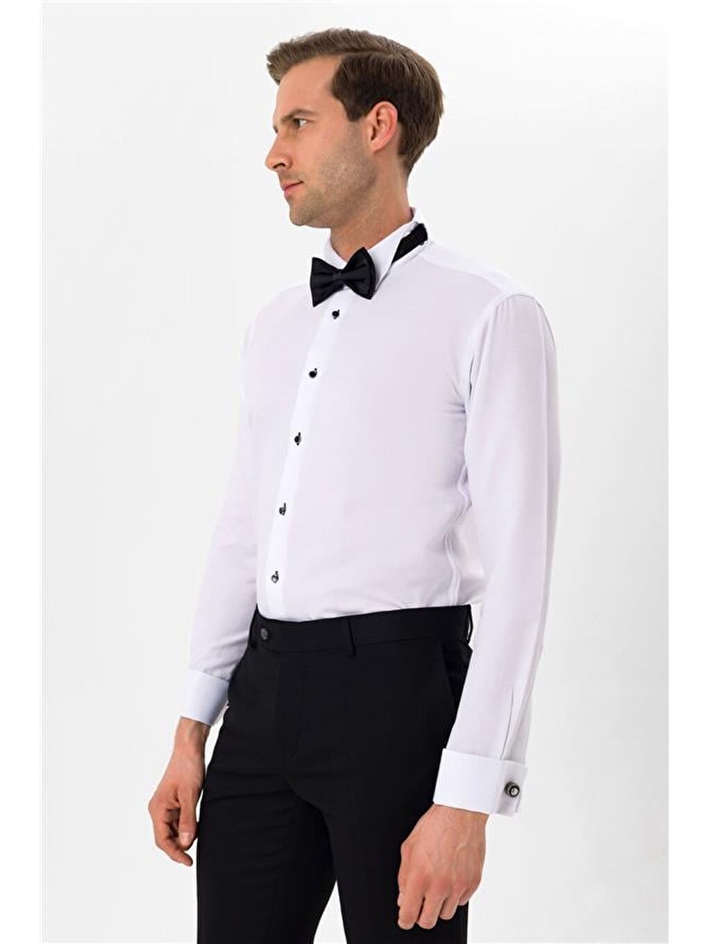 Siyah Slim Düz Ata Yaka Gömlek-5