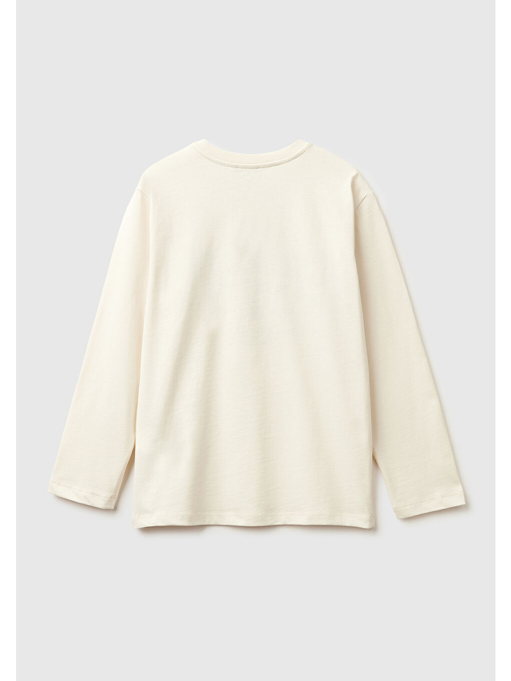 Ekru Erkek Çocuk Krem Önü Logo Baskılı Uzun Kollu T-shirt-1