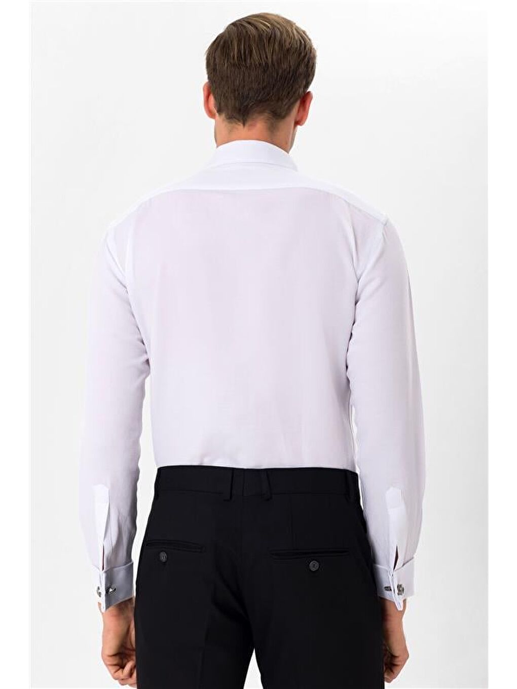 Siyah Slim Düz Ata Yaka Gömlek-6