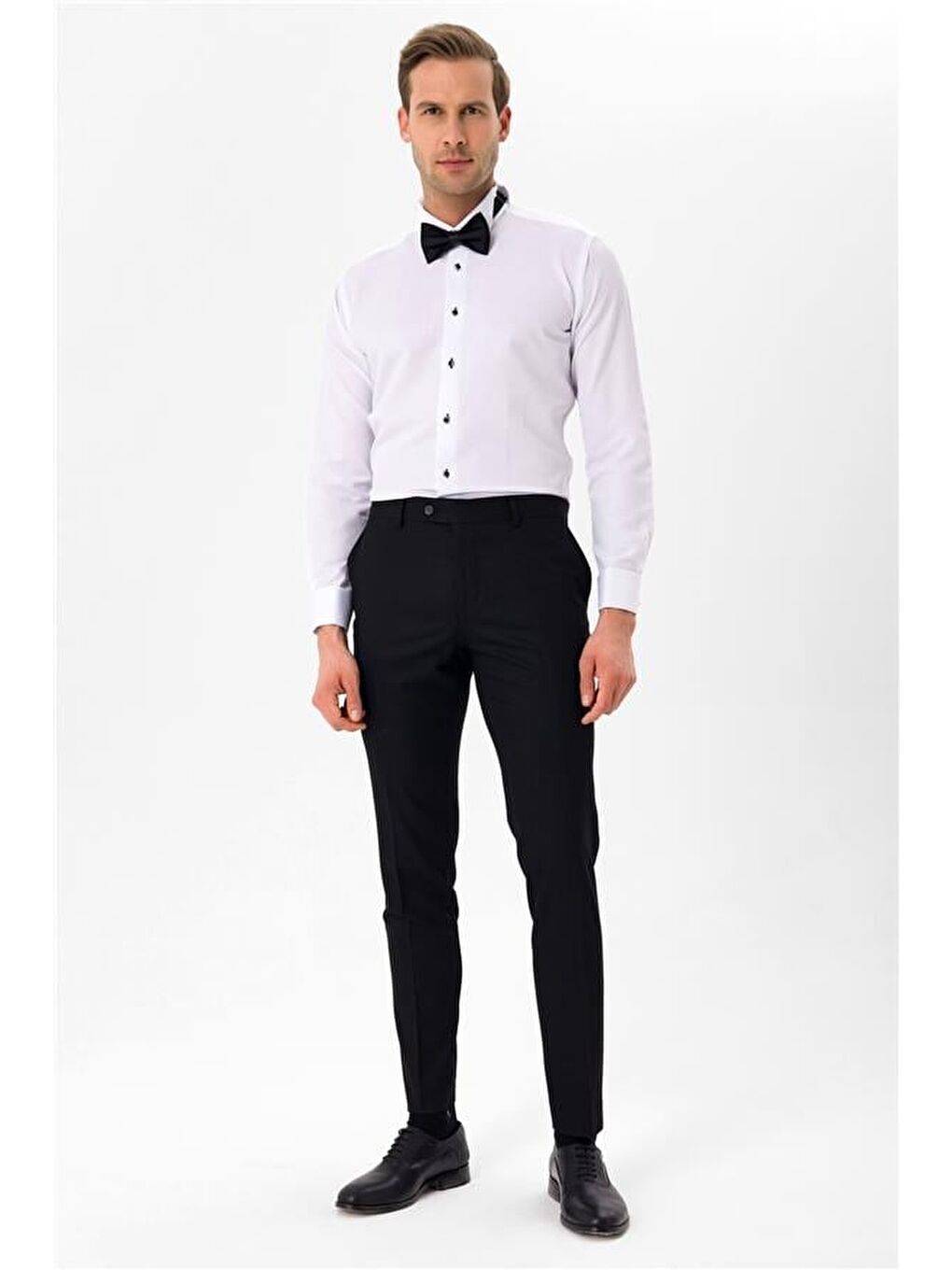 Siyah Slim Düz Ata Yaka Gömlek-7